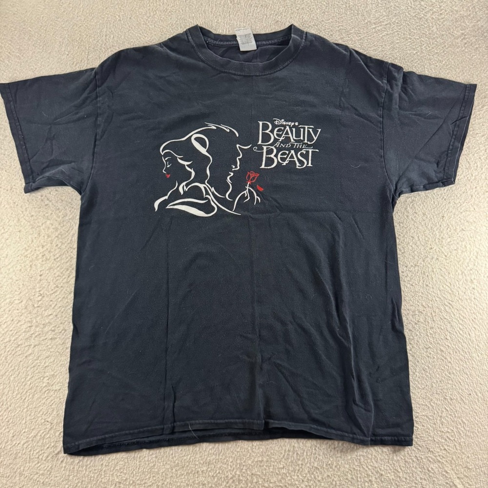 Gildan Ultra Cotton T-Shirt Mens Large Black Graphic Disney Beauty &‎ The Beast